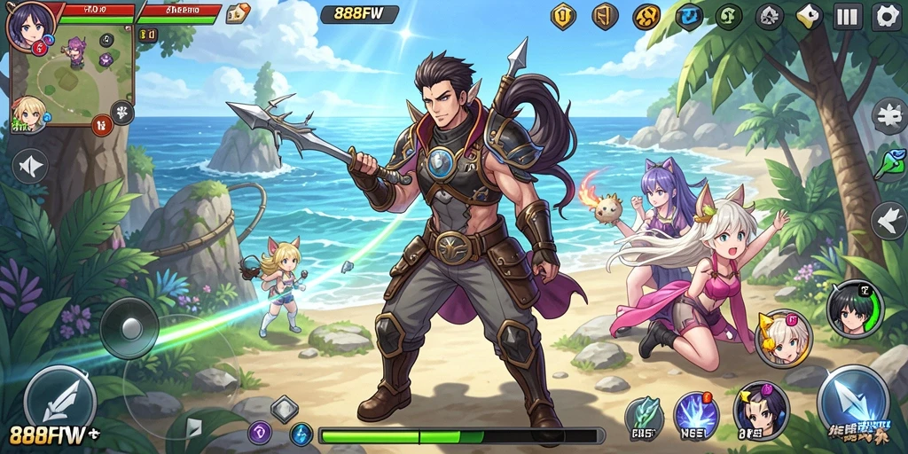 Tampilan gameplay <strong>888FW</strong> yang menampilkan pertempuran seru dan karakter menarik.