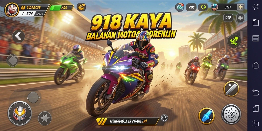 Screenshot 918KAYA menampilkan serunya balapan motor di lintasan yang menantang.