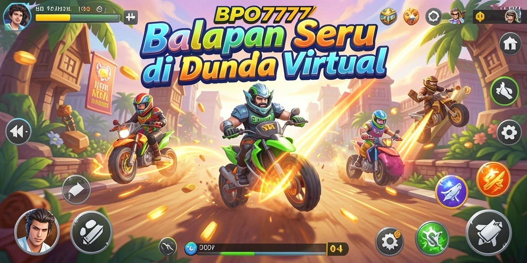 Screenshot utama BPO777 menampilkan balapan cepat dan menegangkan di trek.