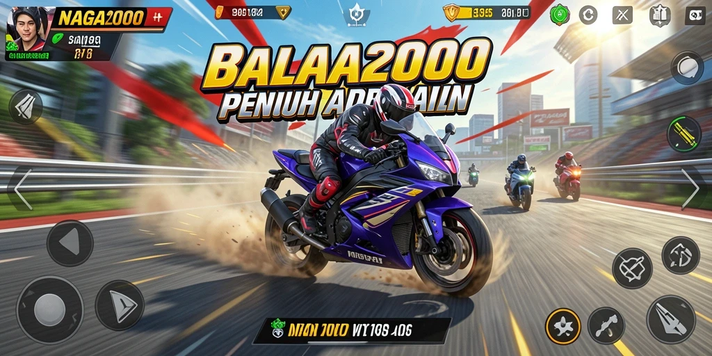 Screenshot gameplay NAGA2000 menunjukkan balapan motor yang mendebarkan.