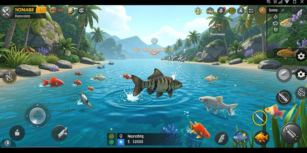 Screenshot gameplay NONA88 menampilkan aksi memancing seru di laut.