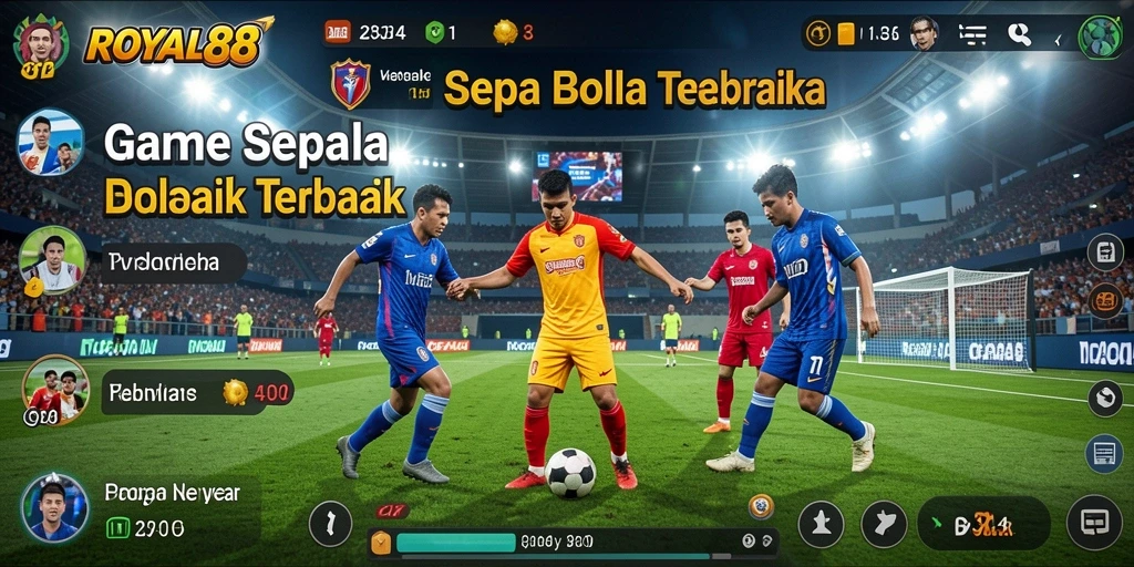 Screenshot menunjukkan aksi seru di lapangan sepak bola ROYAL88.