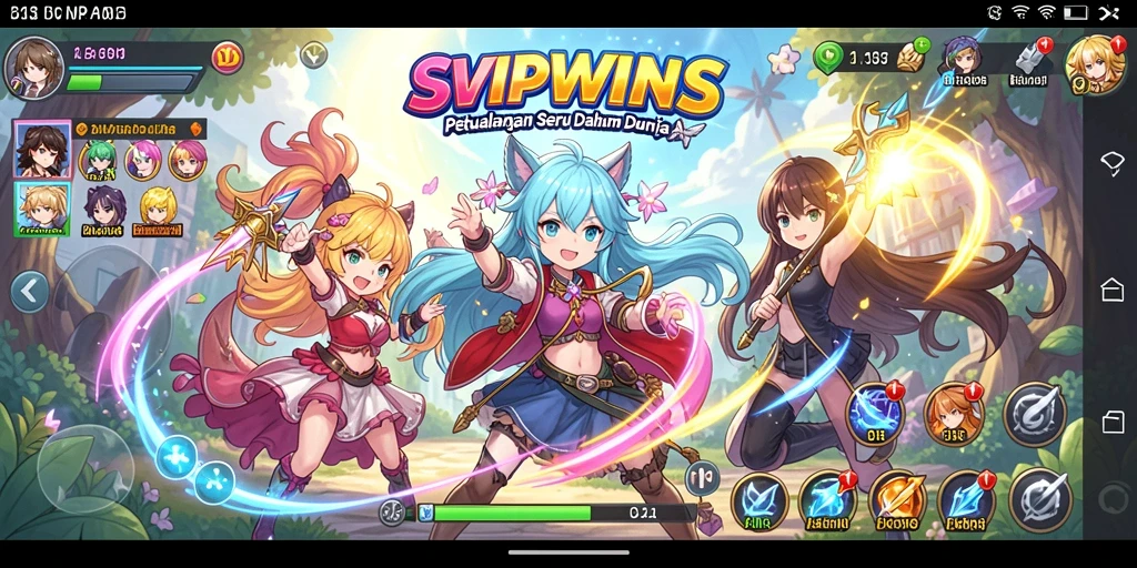 Screenshot gameplay <strong>SVIPWINS</strong> dengan karakter anime yang dinamis.